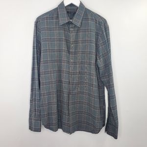 John Varvatos Star USA Slim Fit Plaid Sport Shirt Button Up Gray Blue Men's